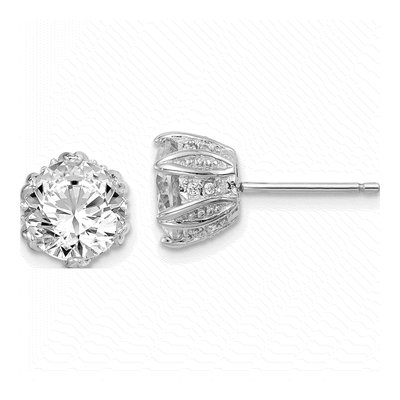 Sterling Silver Round CZ Stud Earrings