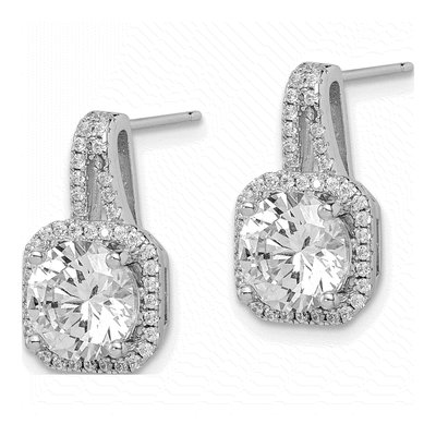 Sterling Silver CZ Halo Dangle Earrings – view 3