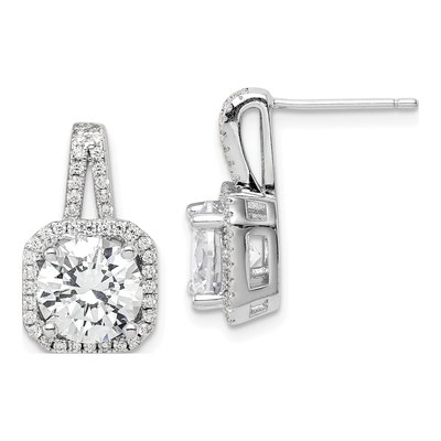 Sterling Silver CZ Halo Dangle Earrings