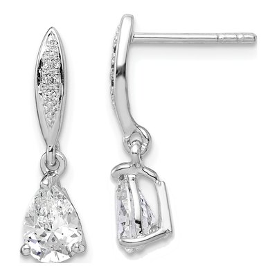Sterling Silver CZ Pear Dangle Earrings
