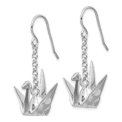 Sterling Silver Origami Crane Dangle Earrings – view 3