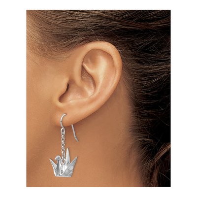 Sterling Silver Origami Crane Dangle Earrings – view 4