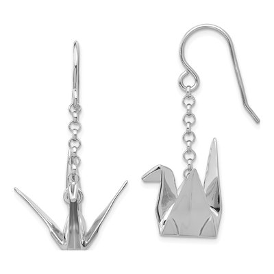 Sterling Silver Origami Crane Dangle Earrings