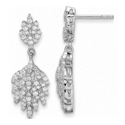 Sterling Silver CZ Leaf Dangle Earrings