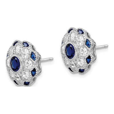 Sterling Silver Round CZ Flower Stud Earrings – view 3