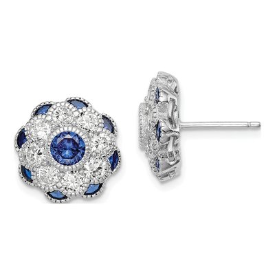 Sterling Silver Round CZ Flower Stud Earrings