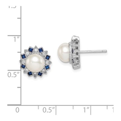 Sterling Silver Round Freshwater Cultured Pearl & CZ Button Stud Earrings – view 5