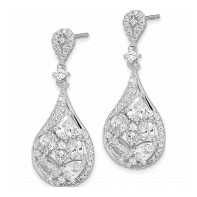 Sterling Silver CZ Teardrop Dangle Earrings – view 3
