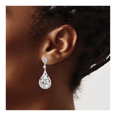 Sterling Silver CZ Teardrop Dangle Earrings – view 4