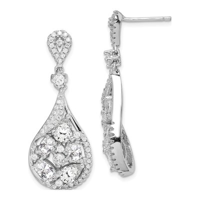 Sterling Silver CZ Teardrop Dangle Earrings