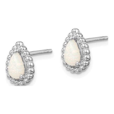 Sterling Silver Teardrop Lab-Created Opal Stud Earrings – view 3