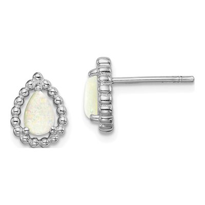 Sterling Silver Teardrop Lab-Created Opal Stud Earrings