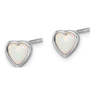 Sterling Silver 5mm Lab-Created Opal Heart Stud Earrings – view 3