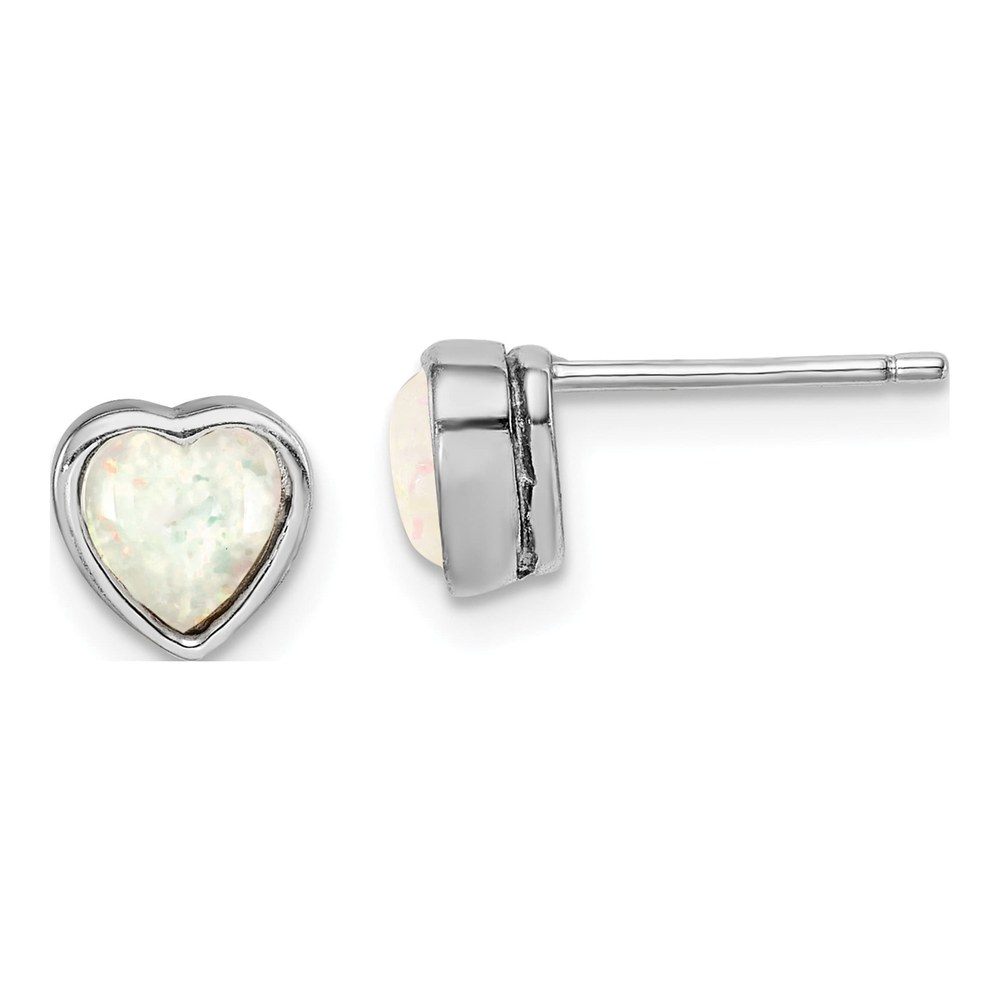 Sterling Silver 5mm Lab-Created Opal Heart Stud Earrings