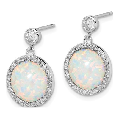 Sterling Silver Lab-Created Opal & CZ Dangle Earrings – view 3