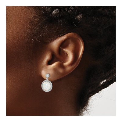 Sterling Silver Lab-Created Opal & CZ Dangle Earrings – view 4