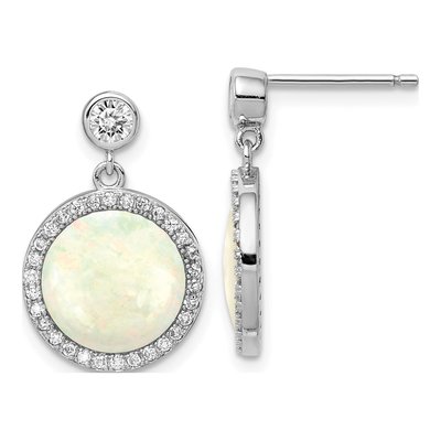 Sterling Silver Lab-Created Opal & CZ Dangle Earrings