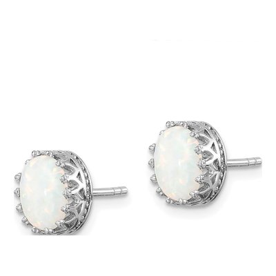 Sterling Silver Oval Lab-Created Opal Stud Earrings – view 3