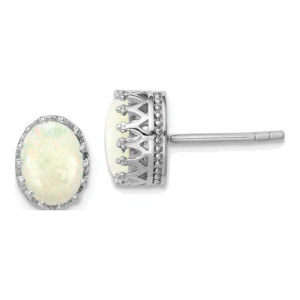 Sterling Silver Oval Lab-Created Opal Stud Earrings
