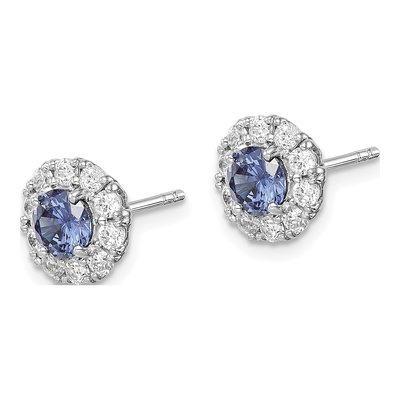 Sterling Silver Round CZ Halo Stud Earrings – view 3
