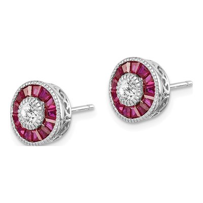 Sterling Silver Lab-Created Ruby & CZ Halo Stud Earrings – view 3