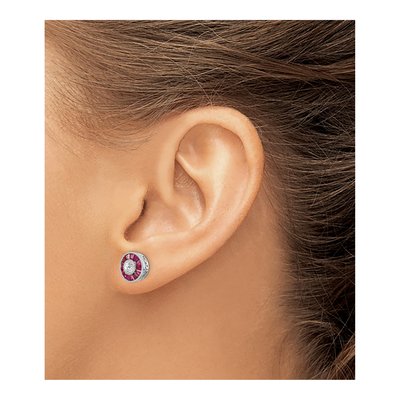 Sterling Silver Lab-Created Ruby & CZ Halo Stud Earrings – view 4