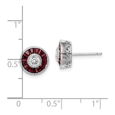 Sterling Silver Lab-Created Ruby & CZ Halo Stud Earrings – view 5