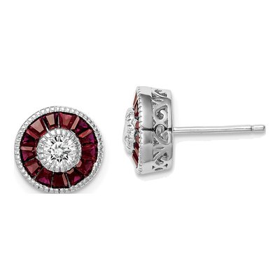 Sterling Silver Lab-Created Ruby & CZ Halo Stud Earrings