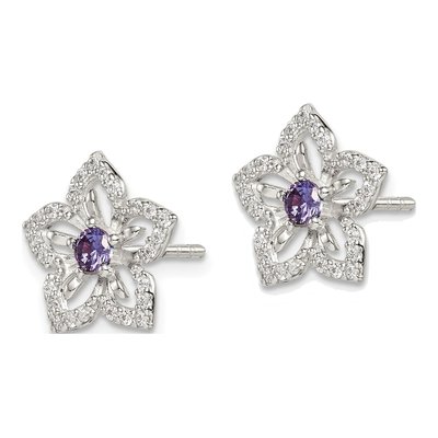 Sterling Silver Round CZ Flower Stud Earrings – view 3