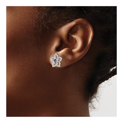 Sterling Silver Round CZ Flower Stud Earrings – view 4