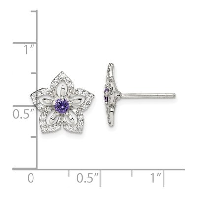 Sterling Silver Round CZ Flower Stud Earrings – view 5