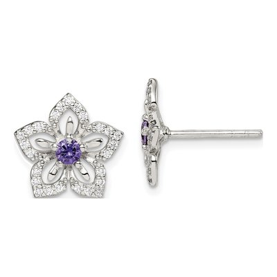 Sterling Silver Round CZ Flower Stud Earrings