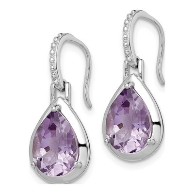 Sterling Silver Amethyst Teardrop Dangle Earrings – view 3