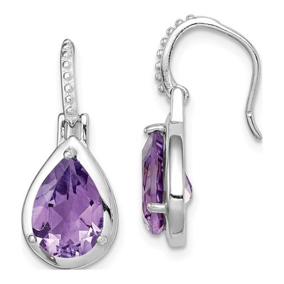 Sterling Silver Amethyst Teardrop Dangle Earrings