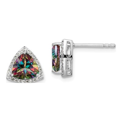 Sterling Silver Mystic Fire Topaz & White Topaz Trillion Stud Earrings