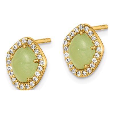 Gold-Plated Sterling Silver Green Clear CZ Stud Earrings – view 3