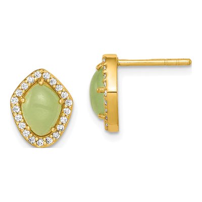Gold-Plated Sterling Silver Green Clear CZ Stud Earrings