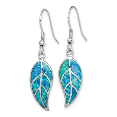 Sterling Silver Lab-Created Opal Leaf Dangle Earrings – view 3