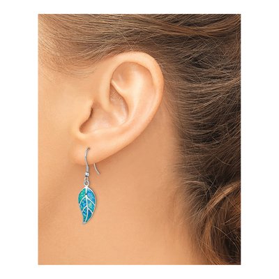 Sterling Silver Lab-Created Opal Leaf Dangle Earrings – view 4