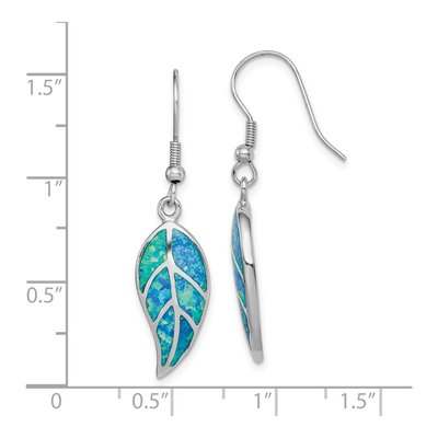 Sterling Silver Lab-Created Opal Leaf Dangle Earrings – view 5