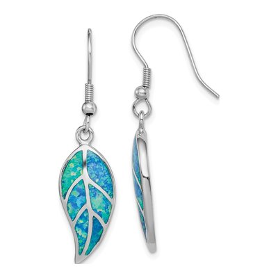Sterling Silver Lab-Created Opal Leaf Dangle Earrings