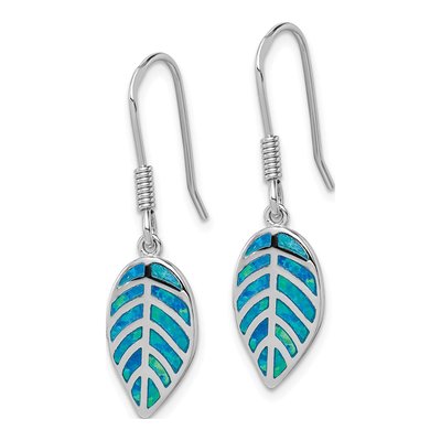 Sterling Silver Blue Opal Leaf Dangle Earrings – view 3
