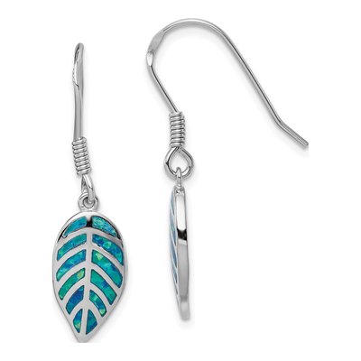 Sterling Silver Blue Opal Leaf Dangle Earrings