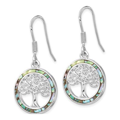 Sterling Silver Abalone Circle Tree Dangle Earrings – view 3
