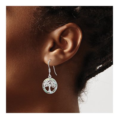 Sterling Silver Abalone Circle Tree Dangle Earrings – view 4