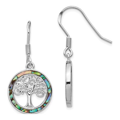 Sterling Silver Abalone Circle Tree Dangle Earrings