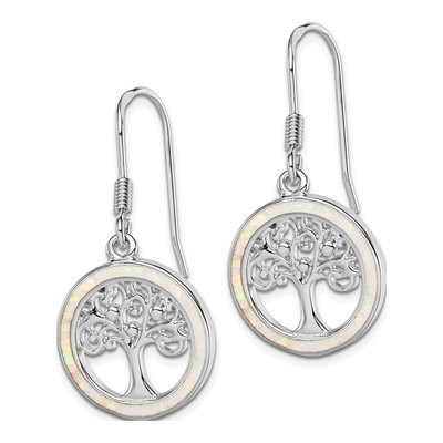 Sterling Silver Lab-Created Opal Tree Dangle Earrings – view 3
