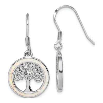 Sterling Silver Lab-Created Opal Tree Dangle Earrings