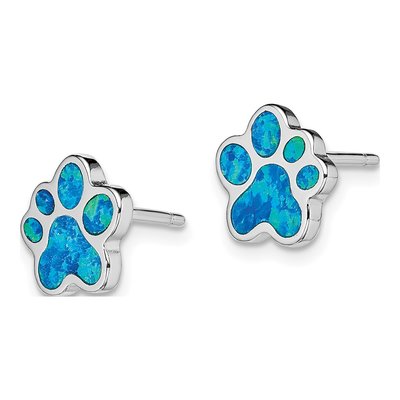 Sterling Silver Lab-Created Opal Paw Print Stud Earrings – view 3