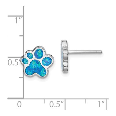 Sterling Silver Lab-Created Opal Paw Print Stud Earrings – view 5